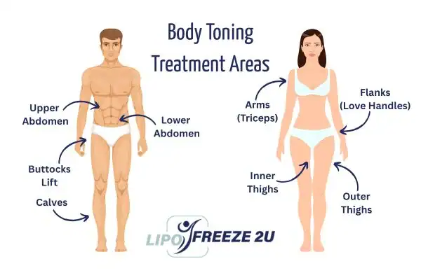 Graphic showing where you can have Body toning Treatment Stoke-on-Trent on your body